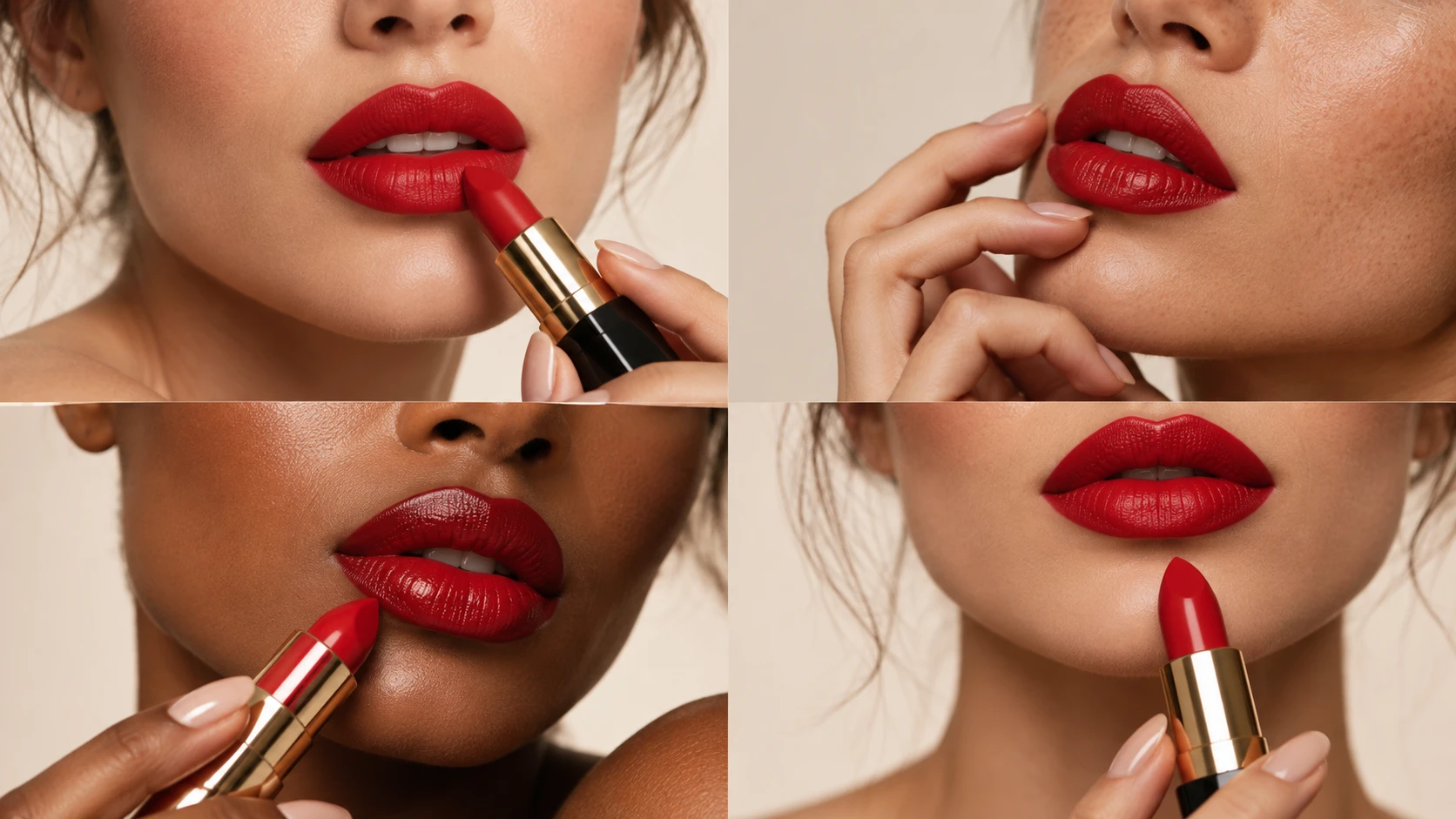 Aplicación de labial rojo en los labios