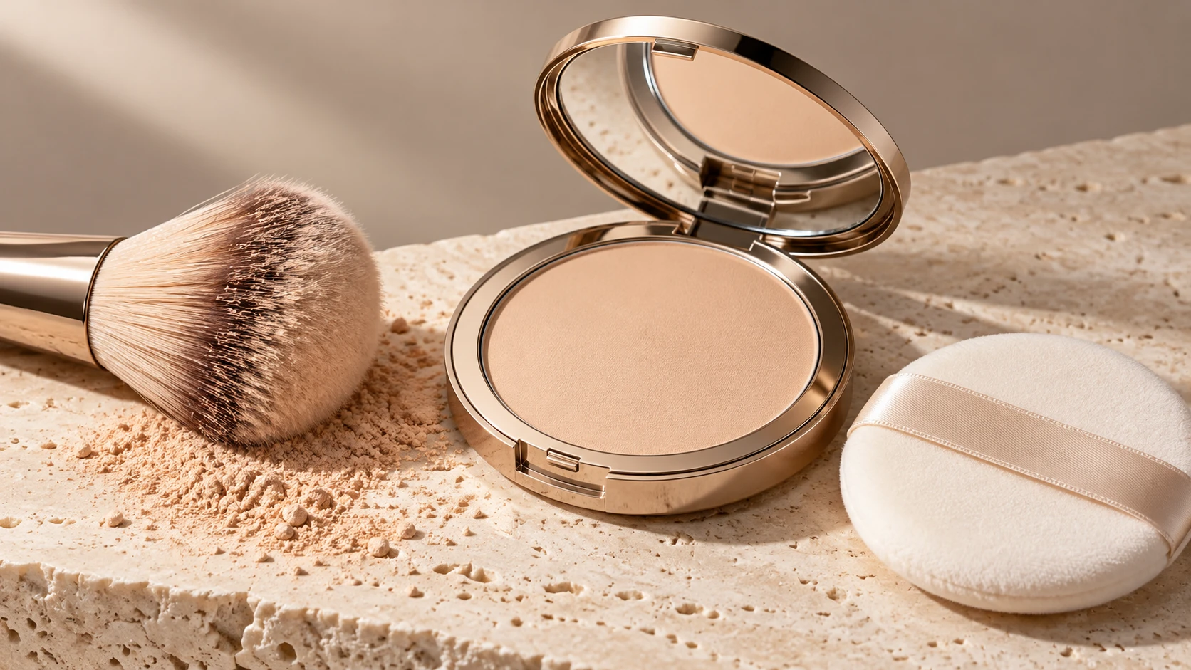 Polvo compacto con brocha y borla
