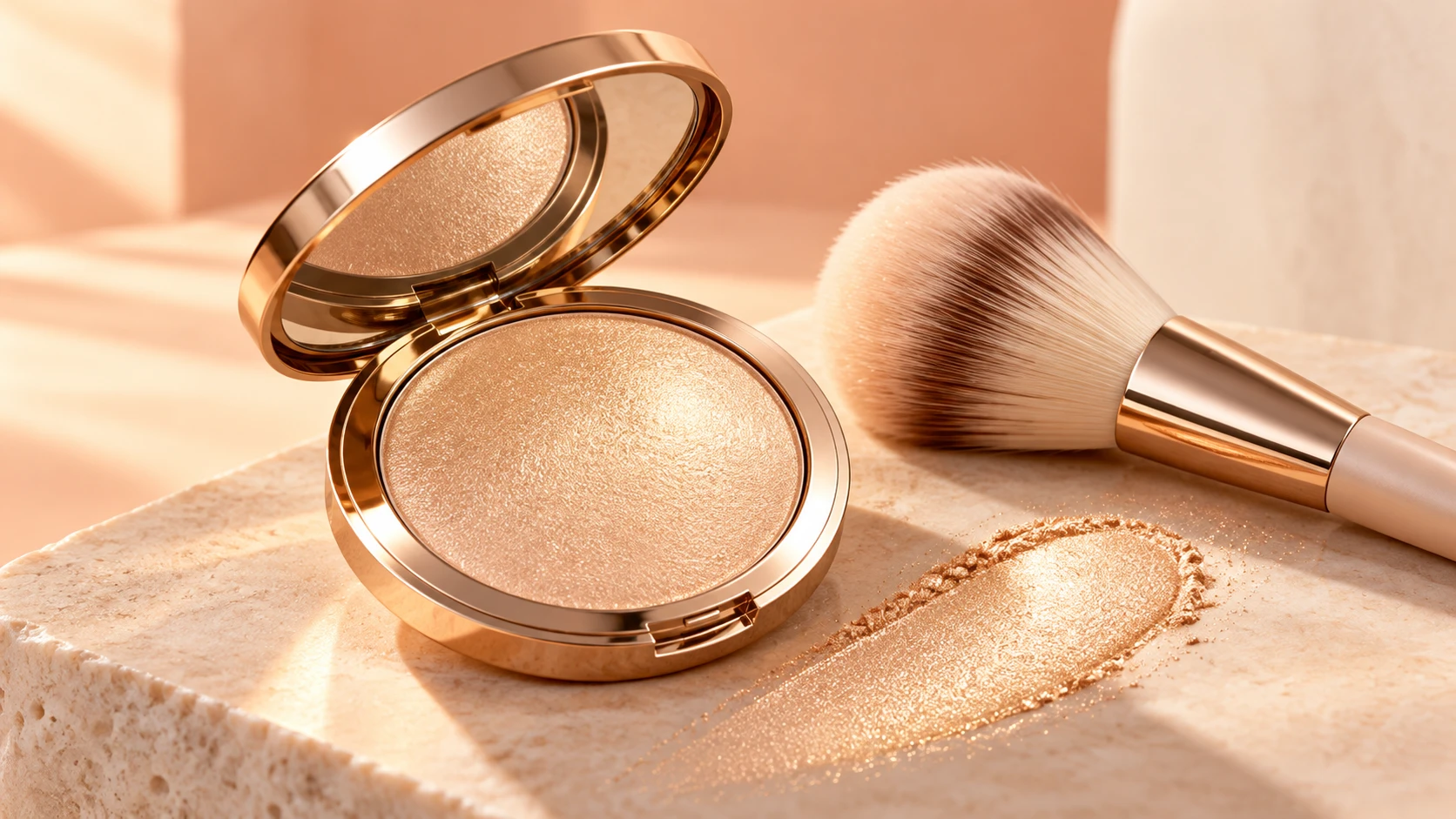 Iluminador champagne para maquillaje luminoso